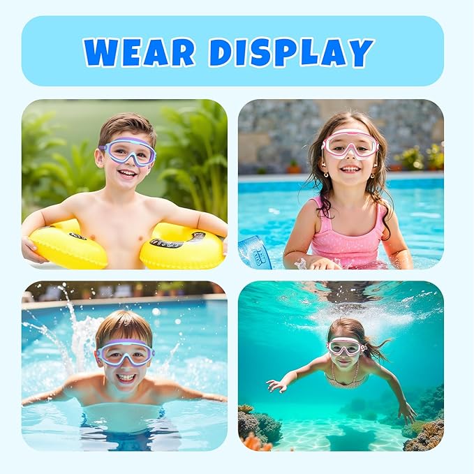 Swim Goggles for Kids 3-15 with Earplugs Large Frame Anti-Fog/UV Swimming Goggles for Boys Girls Toddler 2PCS-StrideForce Fitness