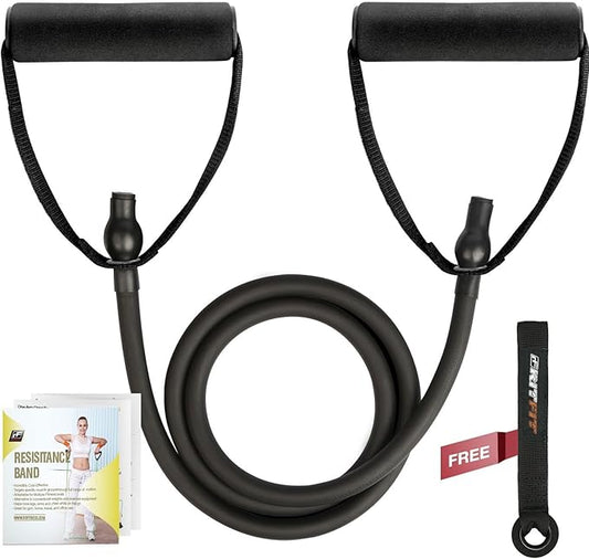 RitFit Single Resistance Exercise Band with Comfortable Handles - Ideal for Physical Therapy, Strength Training, Muscle Toning - Door Anchor and Starter Guide Included-StrideForce Fitness
