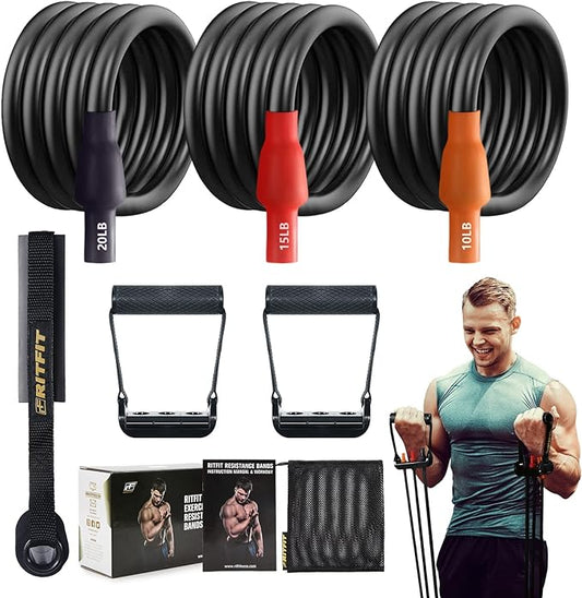 RitFit Single Resistance Exercise Band with Comfortable Handles - Ideal for Physical Therapy, Strength Training, Muscle Toning - Door Anchor and Starter Guide Included-StrideForce Fitness