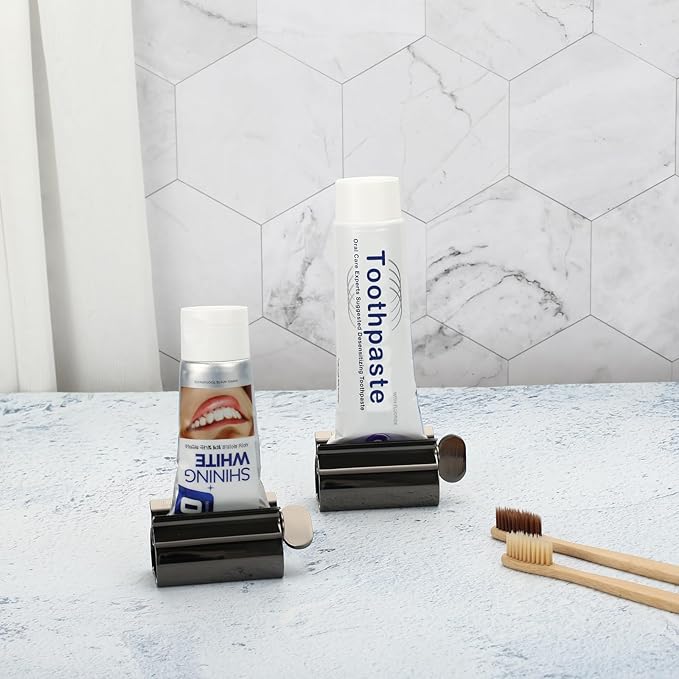 Toothpaste Squeezer - Metal Tube Squeezer Stainless Steel Tube Wringer UDQYQ Toothpaste seat Holder Stand (Black)