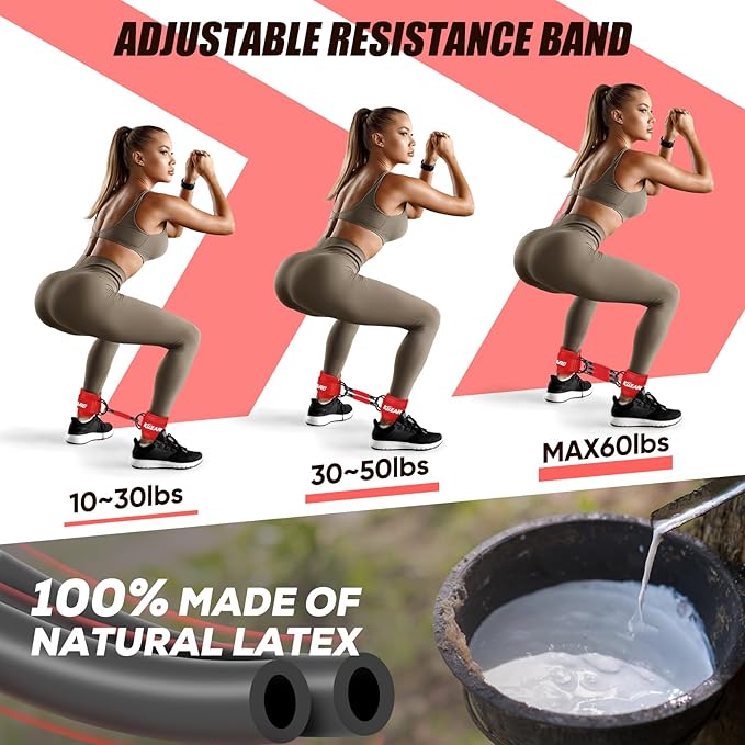Ankle Resistance Bands with Cuffs for Working Out, Resistance Bands for Women, Exercise Bands for Leg and Glute, Booty Workout Equipment for Kickbacks, Butt and Hip Training, Ankle Weights Bands Set