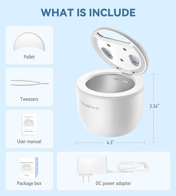 Ultrasonic Retainer Cleaner, Dental Cleaning Pod for Denture, Mouth Guard, Aligner, Night Guard, Braces, Toothbrush Heads, Jewelry, 45kHz Retainer Cleaner Machine with Digital Timer & 200ML