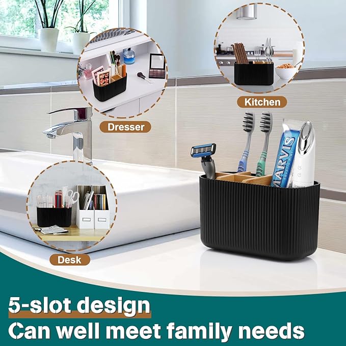 Black Toothbrush Holder - Bamboo Toothbrush Holders for Bathrooms Electric Toothbrush Holder Organizer Kids Toothbrush Holders for Bathrooms Countertop