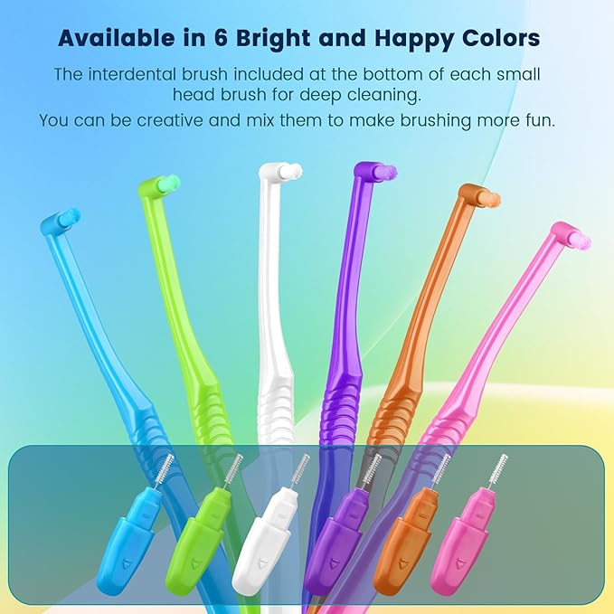 Fregum 2 in 1 End Tuft Toothbrush with Interdental Brush for Orthodontic, Braces, Implants, Retainers, Back Teeth, and Wisdom Teeth, Soft Bristles, 6 Pcs