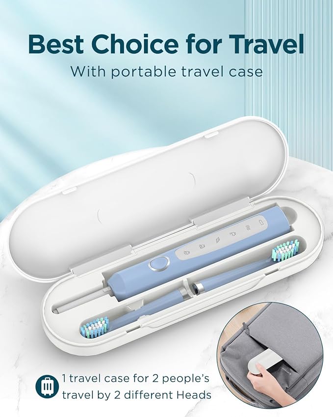 Rtauys M5 Sonic Electric Toothbrush for Adults and Kids - Rechargeable Electric Toothbrush Kids Ages 12+ and Adults with 8 Brush Heads & Travel Case, 120 Days Battery Life - Light Blue