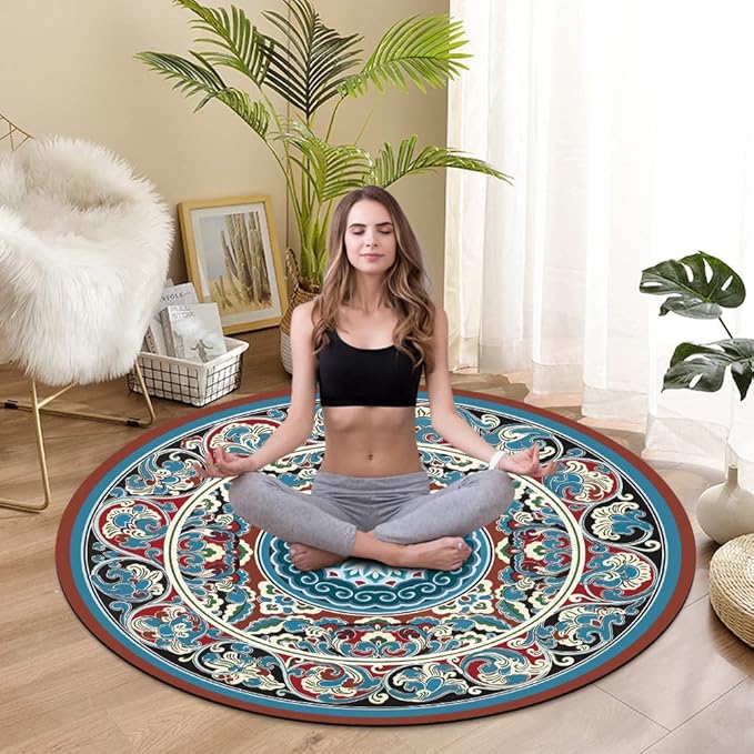 Knsbk Large Round Yoga Mat 4.6'X3.5mm for Exercise Premium Extra Thick, Ultra Comfortable, Non Slip, Meditation Mat-StrideForce Fitness