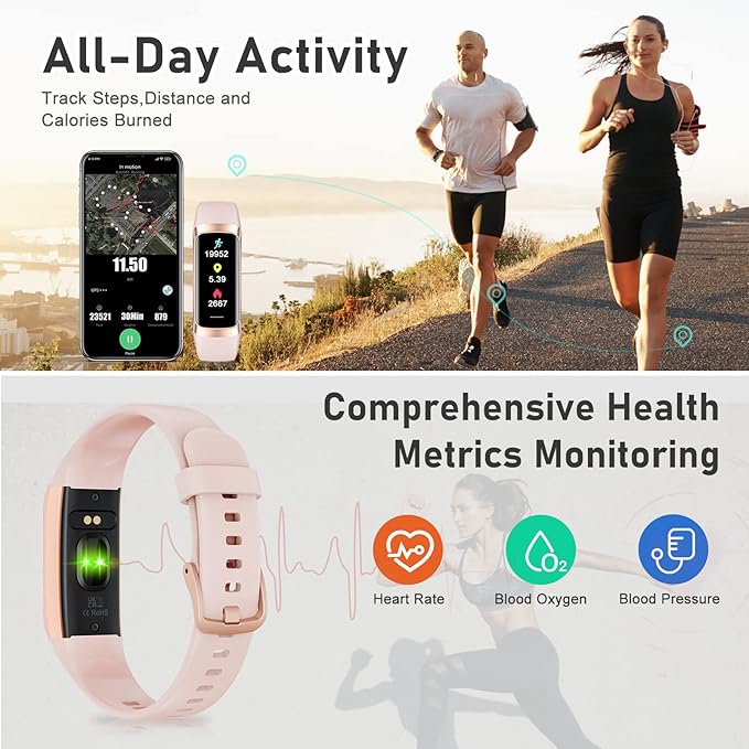 Fitness Tracker with Step Counter/Calories/Stopwatch Tracker,1.10''AMOLED Touch