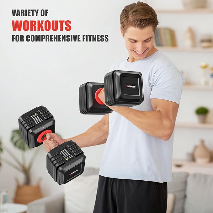 XDDIAS Adjustable Dumbbell Set of 2, 25/55/80LB Dumbbell Set-1Sec Adjustable Weights-5/10 in 1 Free Weights Dumbbells Set with Effortless Tray/No-Slip Handle-Compact Size for Women/Men at Home Gym-StrideForce Fitness