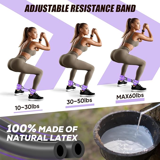 Ankle Resistance Bands with Cuffs for Working Out, Resistance Bands for Women, Exercise Bands for Leg and Glute, Booty Workout Equipment for Kickbacks, Butt and Hip Training, Ankle Weights Bands Set