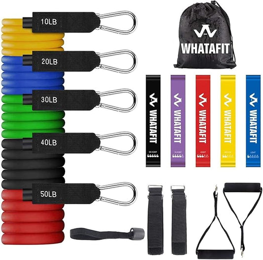 WHATAFIT Resistance Bands, Exercise Bands,Resistance Bands for Working Out, Work Out Bands with Handles for Men and Women Fitness, Strength Training Home Gym Equipment-StrideForce Fitness