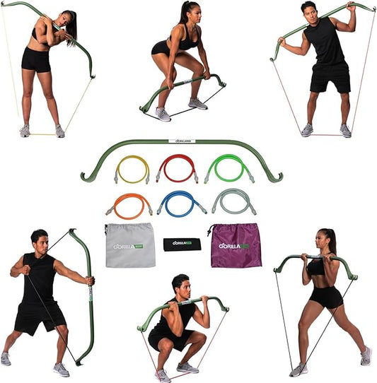 Lite Gorilla Bow Portable Home Gym Resistance Bands and Bar System for Travel, Fitness, Weightlifting and Exercise Kit, Full Body Workout Equipment Set-StrideForce Fitness