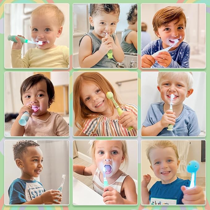 Papablic Toddler Sonic Electric Toothbrush Kids for Ages 1-3 Years, Baby Electric Toothbrush with Cute Dino Cover and Smart LED Timer, 2 Brush Heads (Max)