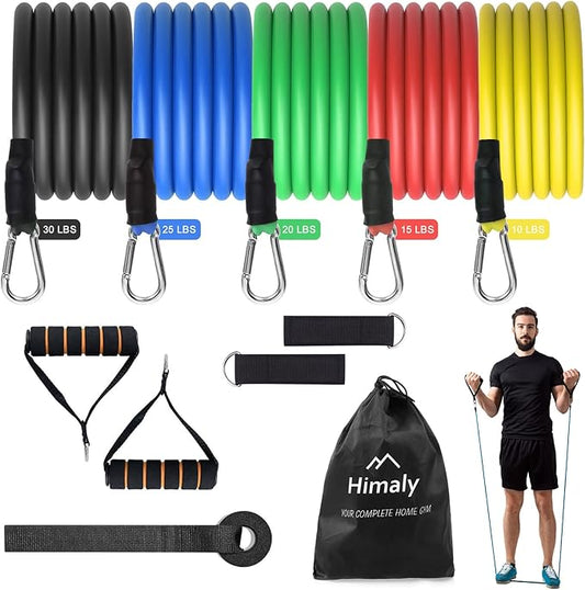 Resistance Bands Set, Himaly Exercise Bands Strength Training Fitness Bands Workout Elastic Bands with Legs Ankle Straps, Door Anchor, Handles & Carry Bag for Home Outdoor Workouts-StrideForce Fitness