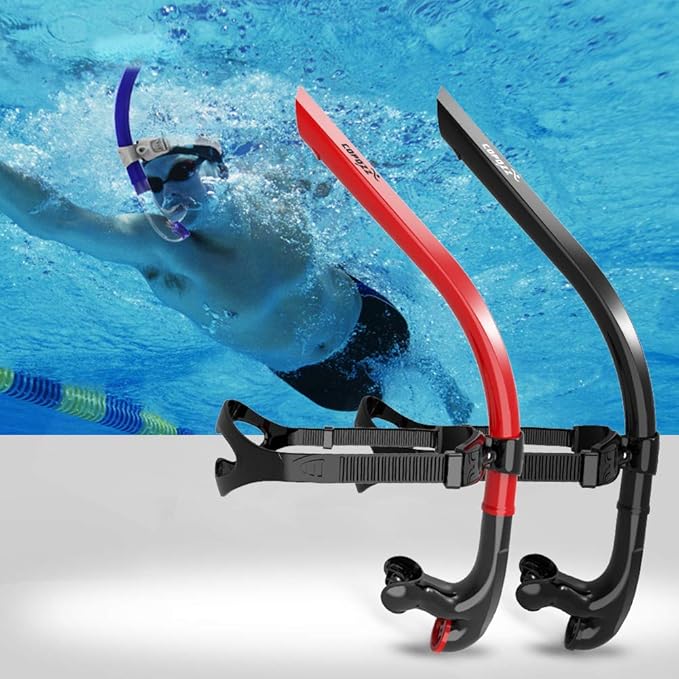 COPOZZ Swim Snorkel for Lap Swimming Swimmers Training Snorkeling Diving, Center Mount Comfortable Silicone Mouthpiece One-Way Purge Valve-StrideForce Fitness