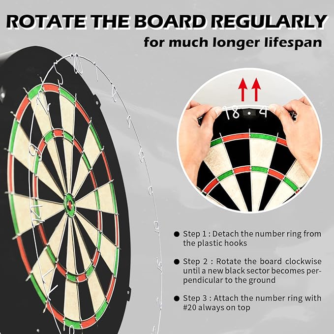 LinkVisions Dartboard with Staple-Free Bullseye, 18g Steel Tip Darts Set,12 Steel Tip Darts 18g, Dartboard Mounting Kits Included-StrideForce Fitness