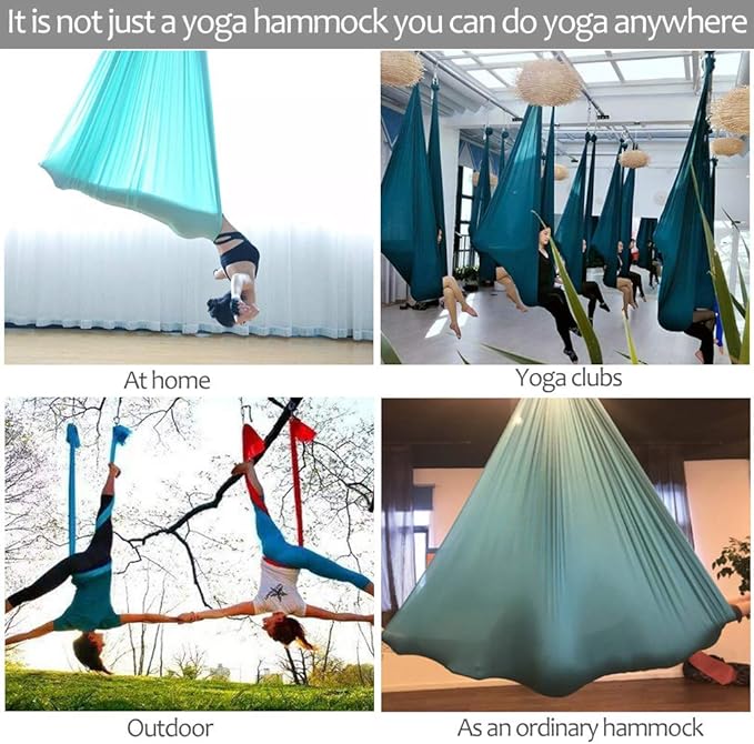 Aerial Yoga Hammock L:5M W:2.8M 5.5 Yards Aerial Pilates Silk Yoga Swing Set with 2000 Ibs Load Include Daisy Chain, Pose Guide-StrideForce Fitness