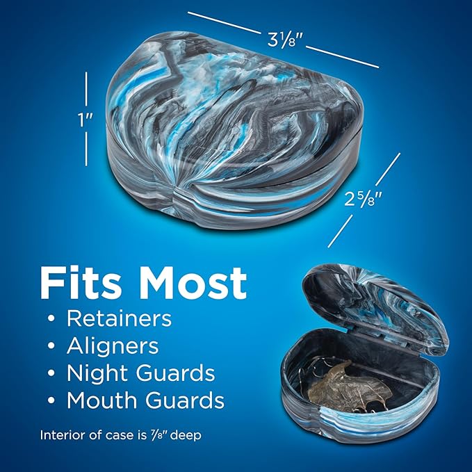 Practicon Marble Retainer Cases, Orthodontic Aligner Case, Mouth Guard Holder (3 Pack) (Black & Blue)