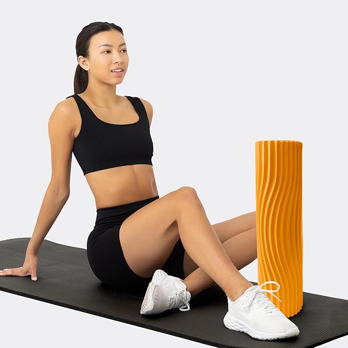 Oceanfoam Tidal Roller - Gold - Muscle Massage Foam Roller for Back Pain & Stretching - Firm and Ergonomic Wide Wave Textured - Yoga, Athletics, & Wellness - Full Size, 20" x 5"-StrideForce Fitness