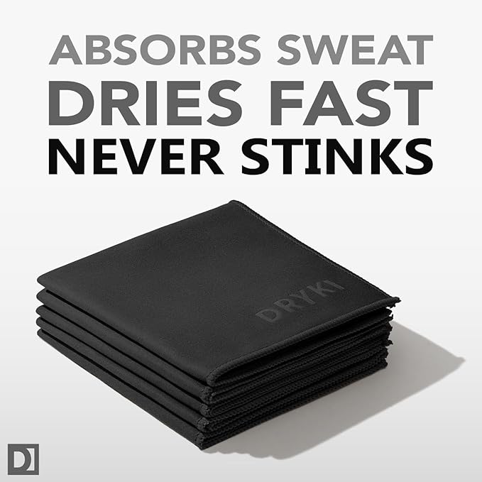 Pocket-Sized Sweat Towels - The Original Sweat Absorbing Handkerchiefs - Quick-Dry Microfiber Sweat Rags for Face, Hands, & Body - Men & Women - Gym, Sports, and Work (Black: 5 Pack)-StrideForce Fitness