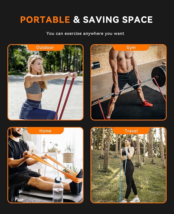 SUNPOW Pull Up Assistance Bands - Set of 5 Resistance Heavy Duty Workout Exercise Stretch Fitness Bands Assist Set for Body, Instruction Guide and Carry Bag Included-StrideForce Fitness