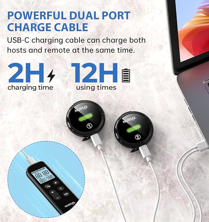 NURSAL Wireless TENS Unit Muscle Stimulator, Dual Host TENS EMS Machine for Pain Relief, 18 Modes 20 Intensity Remote Control Pulse Physical Electrotherapy for Back Shoulder Pain (2 Pads)