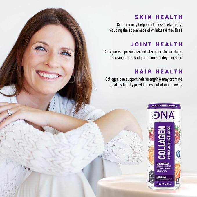 HYDRADNA- Sparkling Liquid Collagen Protein Water Drink Balanced Nutrients for Wellness - Sugar-Free - Keto-Friendly - No Gluten (12 Pack) Berry Punch-StrideForce Fitness