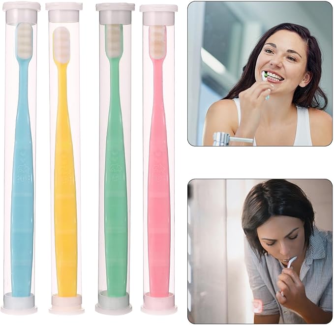 PartyKindom 4pcs Ultra Soft Manual Toothbrushes with Micro-Nano Bristles for Deep Gum Cleaning Sensitive Teeth Braces and Elderly Use for Travel and Daily Care