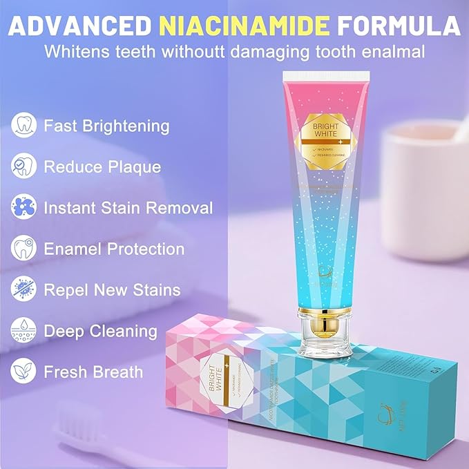 Niacinamide Whitening Toothpaste, Kimralur Triple Whitening Intensive Niacinamides Toothpastes, Fluoride-Free Formula is Suitable for Sensitive Teeth (2)