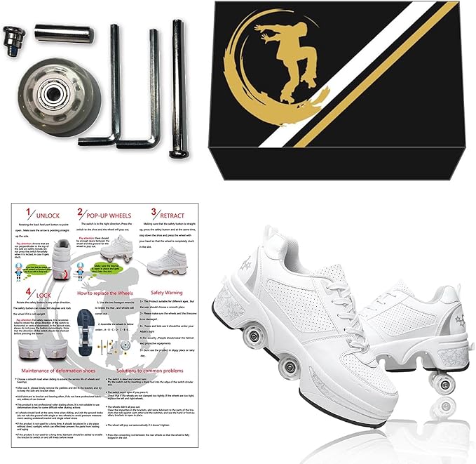 Roller Skate Shoes for Women Four Rounds Children's Roller Skates Shoes That Turn into Rollerskates Sneakers Outdoor Light Shoes with Wheels for Girls/Boys-StrideForce Fitness