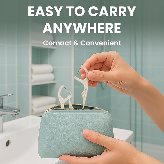 Natural Dental Floss Picks 75 Pack โ Organic Biodegradable Floss Sticks with Strong Bamboo Charcoal Thread & Vegan Cornstarch Handle โ No Plastics, No Artificial Flavours - Kraft Paper Box