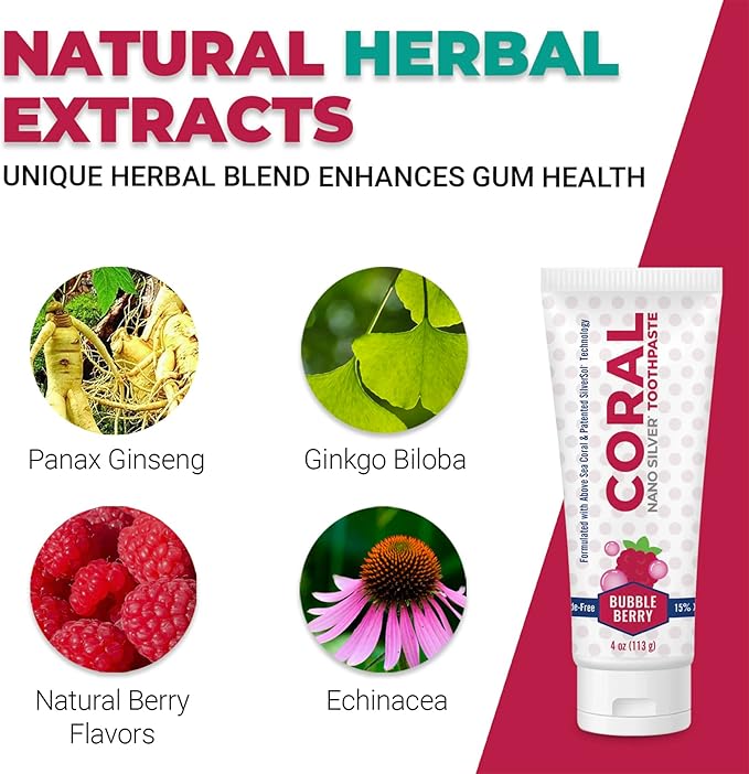 Coral White Kids Toothpaste - Bubble Berry Fluoride Free with Nano Silver & Coral Calcium | 4oz