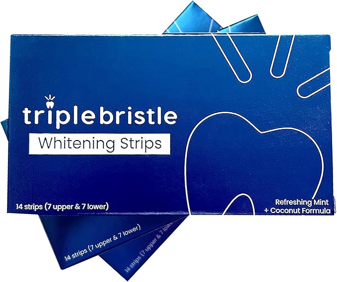 Triple Bristle Teeth Whitening Strips, Sensitive Teeth Friendly, 14 Whitening Strips Per Box, Mint and Coconut Teeth Whitening Strip, Enamel Safe - Without Sensitivity, 3 Pack