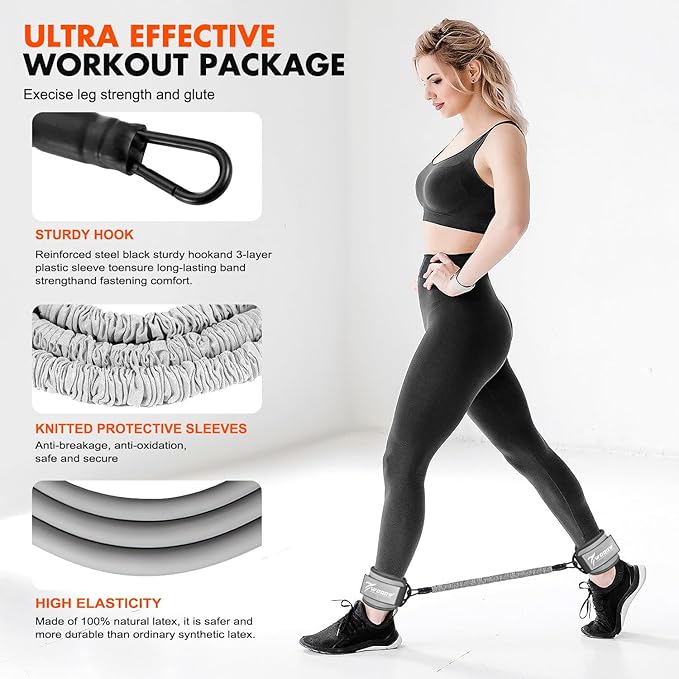 Ankle Resistance Bands with Cuffs, Ankle Bands for Working Out, Glutes Workout Equipment, Butt Exercise Equipment for Kickbacks Hip Fitness Training, Legs Resistance Bands for Women & Men