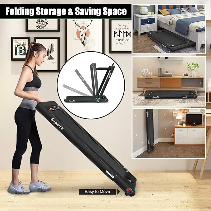 GYMAX Walking Pad, 2.25HP Dual Display Foldable Treadmill for Home with Remote/Smart App Control, Portable Compact Treadmill for Office Under Desk, Folding Running Machine for Small Spaces-StrideForce Fitness