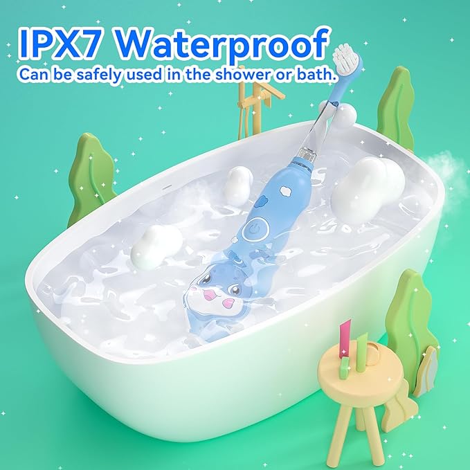 SEAGO Kids Electric Toothbrushes Rechargeable, Toddler Electric Toothbrush with Magnetic Charging, LED Observing Light, 8 Toothbrush Heads for Ages 2-4-6 Boys Girls (Navy Blue)