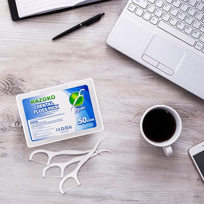 RAZOKO Dental Floss Picks High Toughness Professional Toothpicks Sticks 4-Pack(200pcs) with Portable Case and Dental Picks Perfect for Family,Hotel,Travel