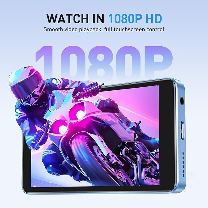 AGPTEK 96GB MP3 Player with Bluetooth and WiFi, T08X 4'' Android 14 MP4 Music Player with Spotify, Audible, APP Store, Up to 1TB, Blue-StrideForce Fitness