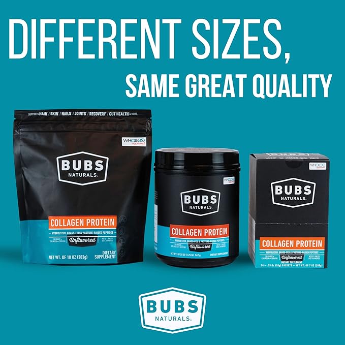 BUBS Naturals Collagen Peptides Powder, Collagen for Women & Men, Hydrolyzed Peptides, Unflavored Pasture Raised Grass Fed, Paleo Keto Friendly, Supports Hair Skin & Joint Health (20 oz) 28 Servings-StrideForce Fitness