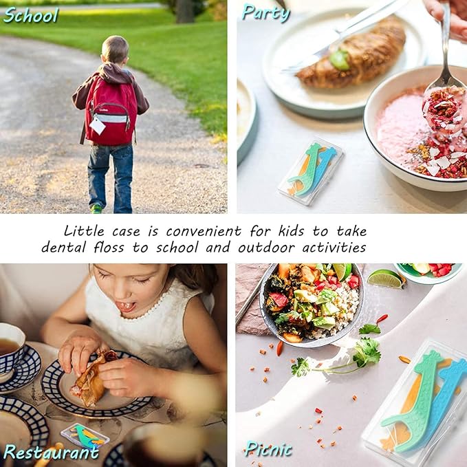 FAMILIFE Kid's Dental Floss Picks, Unflavored Tooth Pick Flossers Children with Portable Travel Cases Refills Pack, 204 Pcs