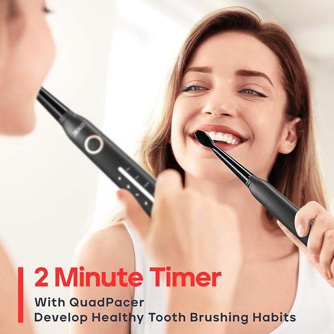SEAGO Electric Toothbrush, Rechargeable Toothbrush for Adults Sensitive Teeth, 8 Brush Heads, 5 Modes with Teeth Whitening, Endurance 30 Days, Kids Electric Toothbrushes 6-12, SG-958(Black)