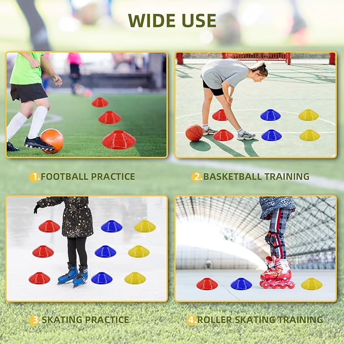 60/30 Pack Soccer Training Cones - Agility Cones with Carry Bag, Sturdy Disc Cones for Sports Training, Soccer, Football, Basketball, Indoor Outdoor Sports, Festive Events, Field Cone Markers-StrideForce Fitness
