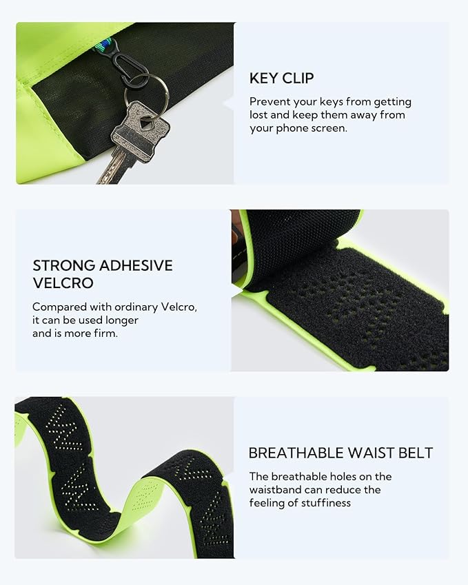 WATERFLY Running Belt Fanny Pack: Slim Waist Bag for Men Women, Workout Fitness Phone Holder for Exercise Marathon Jogging-Fluorescent Green-StrideForce Fitness