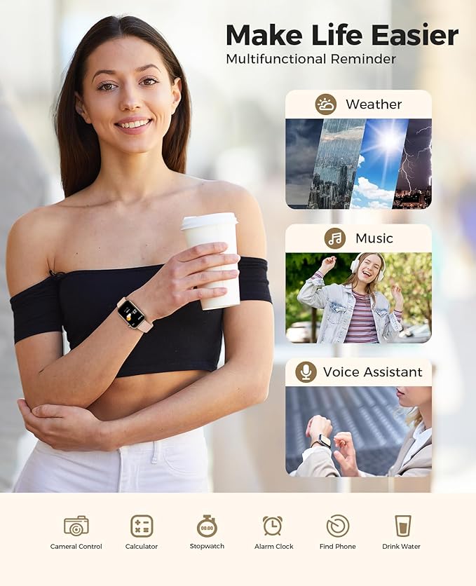 Smart Watch Fitness Tracker (Answer/Make Call), 24/7 Heart Rate Spo2 Blood Pressure Monitor Sleep Tracker, 114 Sports Modes Pedometer Calorie Step Tracker, Waterproof Activity Tracker for Women-StrideForce Fitness