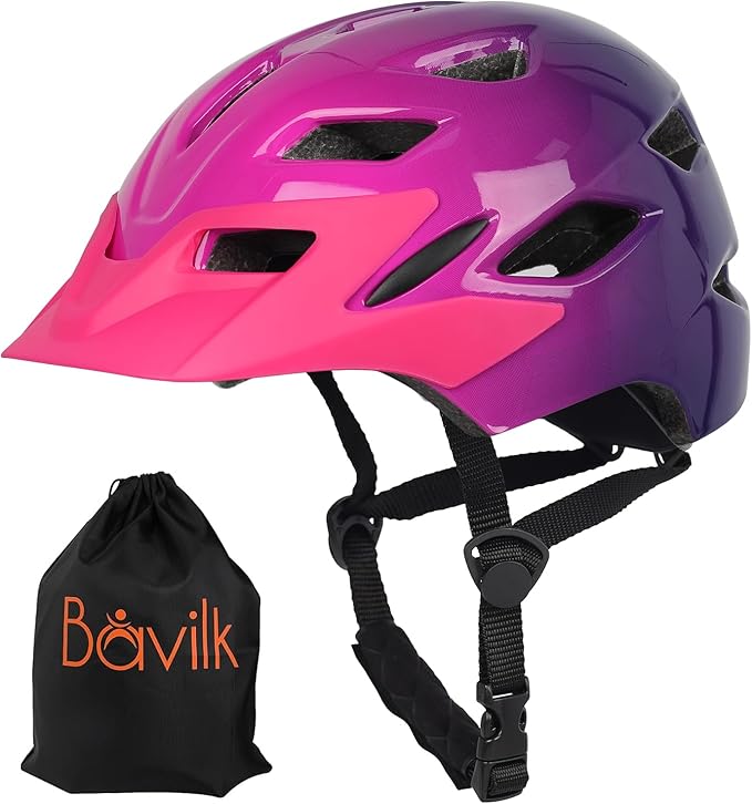 Kids Bike Helmet,Bavilk Kids Boys Girls Bike Helmets with LED Light Detachable Visor Children Youth Teen Multi-Sport for Skating Cycling Scooter Skateboard Adjustable & Lightweight 19.7"-22.4"-StrideForce Fitness