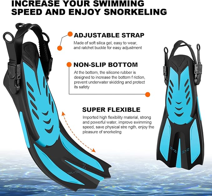 Odoland Kids Snorkeling Packages Snorkel Set, Dry Top Snorkel Mask with Adjustable Swim Fins for Boys and Girls Age 7-14-StrideForce Fitness