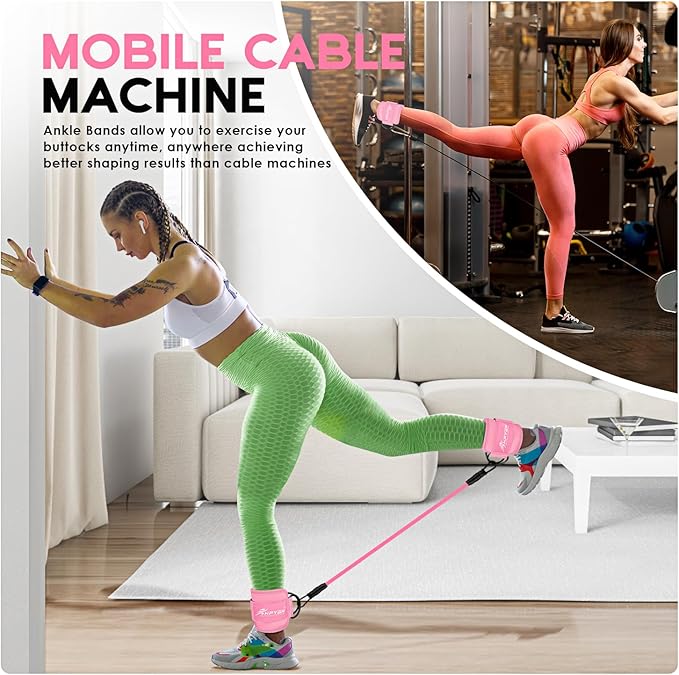 Ankle Resistance Bands, Ankle Bands for Working Out with Cuffs, Resistance Bands for Leg Butt Training Workout Equipment for Kickbacks Hip Gluteus Training Exercises, Ankle Strap with Exercise Bands
