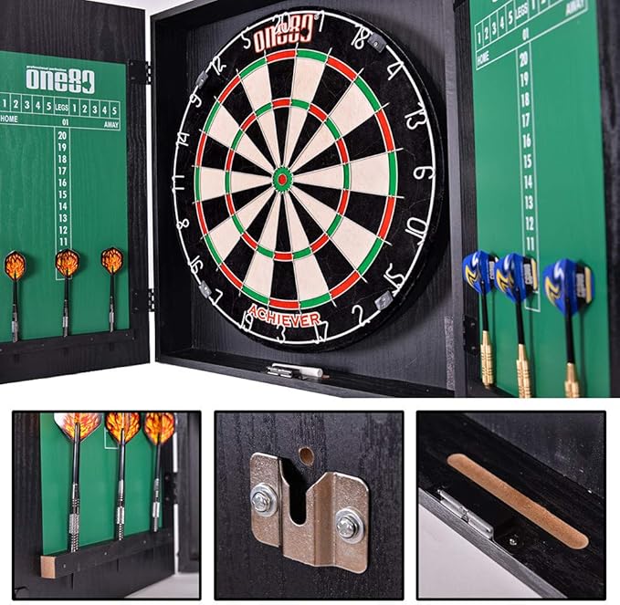 All-in-One Dartgame Center with Self-Healing Sisal/Double-Sided Dartboard & Multifunctional Cabinet 6 Steeltip Darts and Mounting Kit Included-StrideForce Fitness