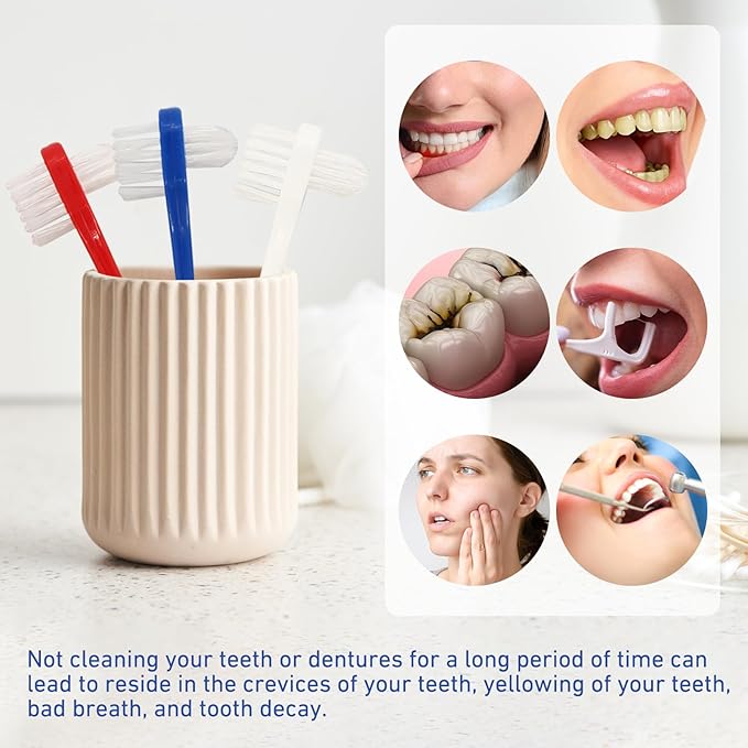 12pcs Denture Brush Dual, Head Portable Firm Hard Bristle Denture Toothbrush,Denture Cleaning Brush Retainer Brush Dental Toothbrush for False Teeth, Clear Braces and Mouth Guards(White,Blue, Red)
