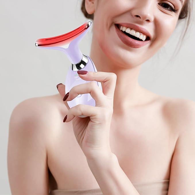 Facial Massager Red-Light-Therapy-for-Face and Neck, Face 𝖲 culpting Wand with 7 Color (Light Purple)-StrideForce Fitness