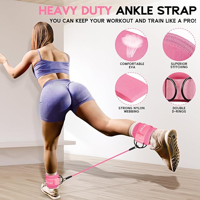 Ankle Resistance Bands, Ankle Bands for Working Out with Cuffs, Resistance Bands for Leg Butt Training Workout Equipment for Kickbacks Hip Gluteus Training Exercises, Ankle Strap with Exercise Bands